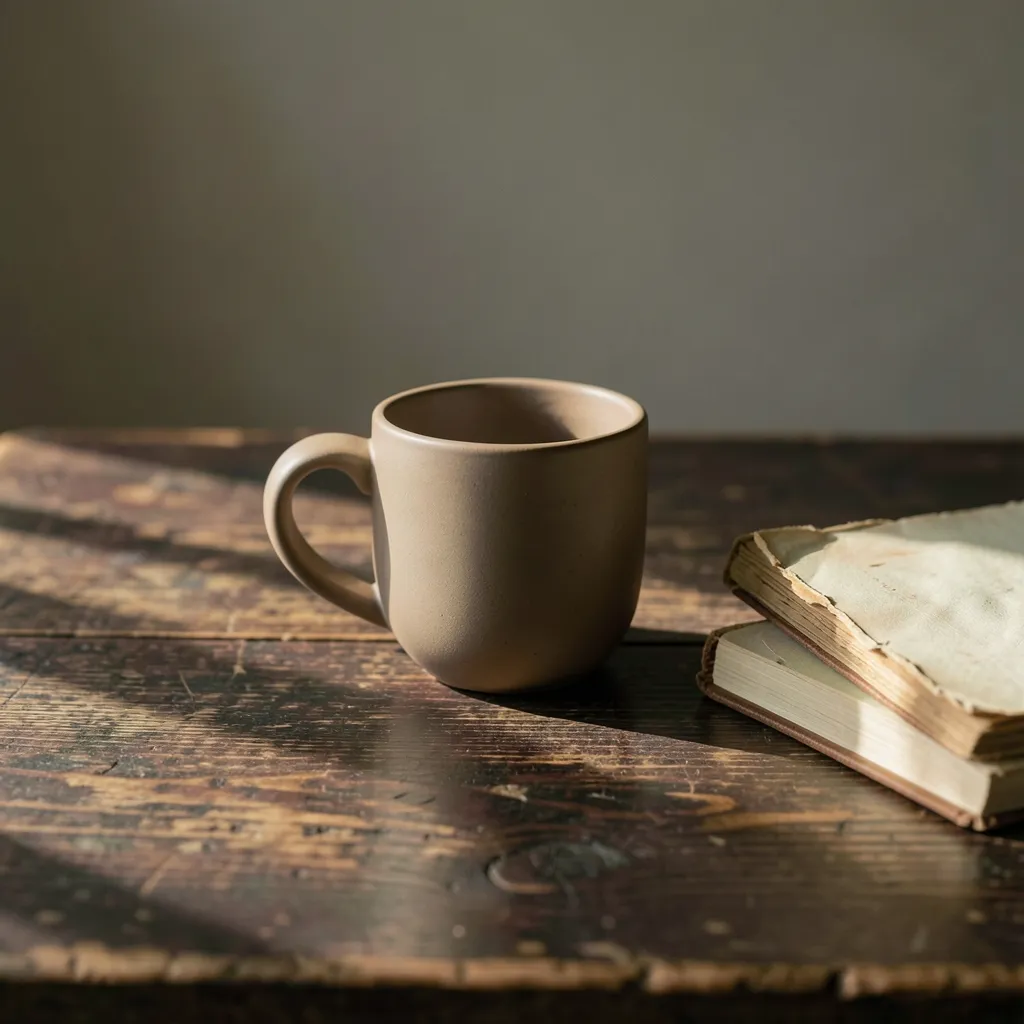 Working with current planetary transits without burning out Ceramic coffee cup sitting on a textured dark wooden desk beside a stack of old — Working with the Current Transit Flow