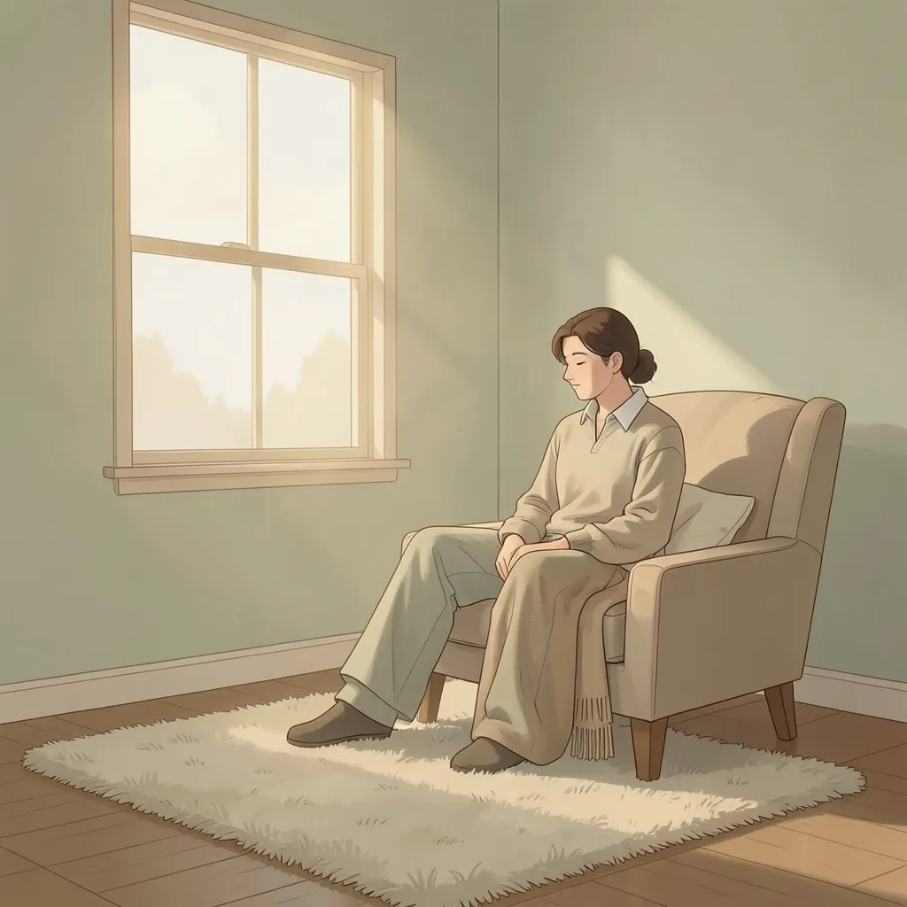 How to handle the current Saturn in Pisces transit Serene, minimalist illustration of a person sitting in a quiet room — Working with the current energy