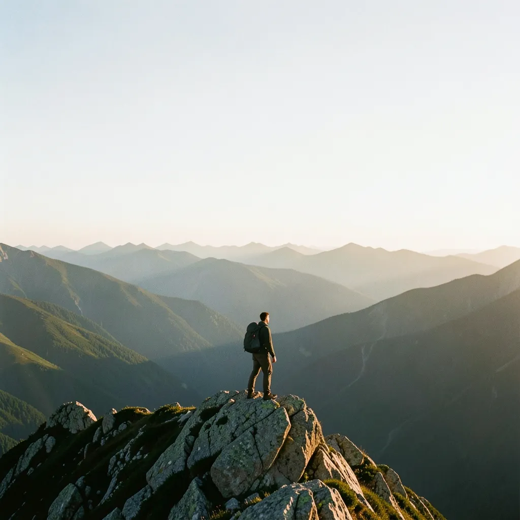 Working with the Sagittarius Moon for Better Focus Lone hiker looking out across wide open mountain ranges under a clear bright sky — Working with the Sagittarius Moon