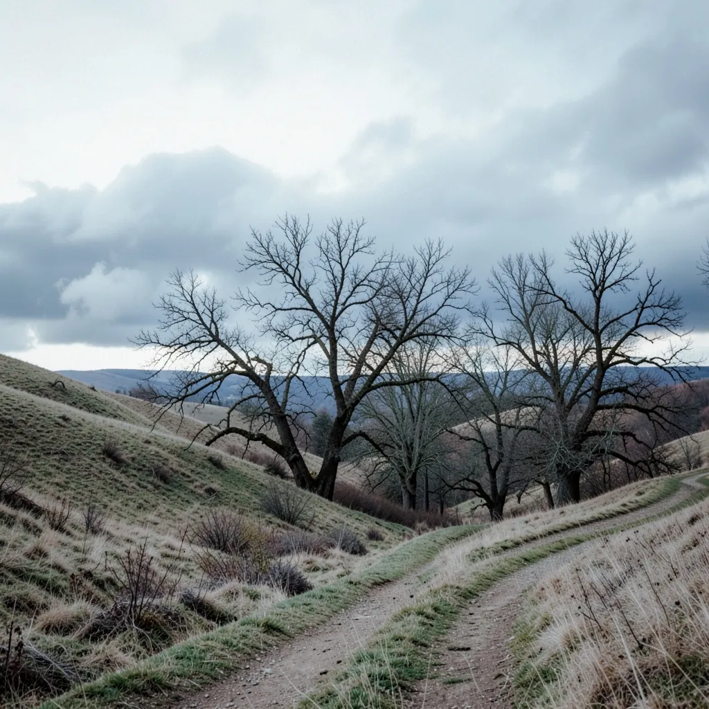 Unlocking Potential with Saturn's Retrograde Energy Serene, muted landscape with a hint of stormy clouds in the distance — Working with Saturn's Slow Down