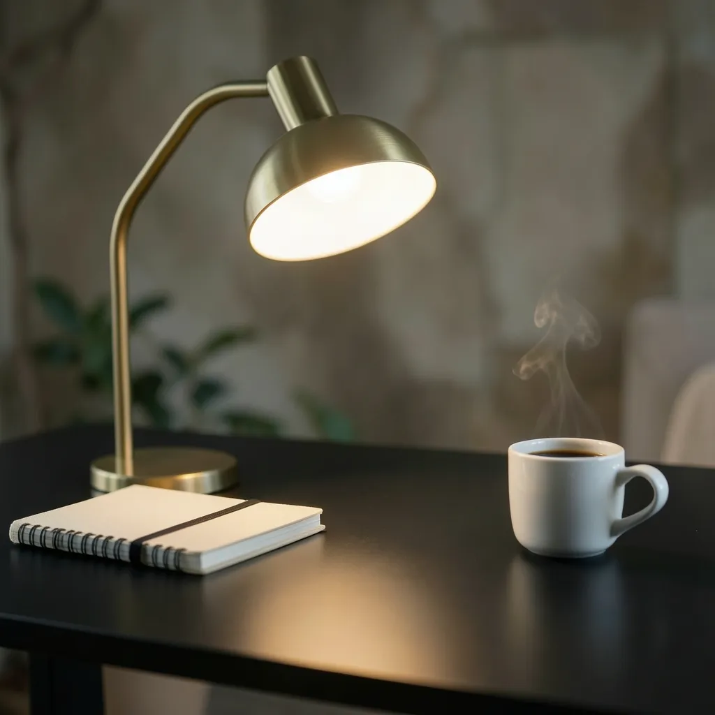 How to Use the Taurus Moon for Deep Work and Focus Minimalist workspace with a single brass desk lamp casting a warm glow on a clean notebook — Working with the Moon in Taurus